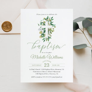 Invitación Bautizo Caligrafía Color Verde Maleza