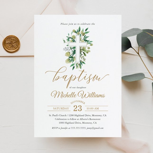 Invitación Bautizo Caligrafía Verde Dorado (Subido por el creador)