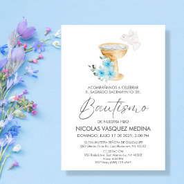 Invitación Bautizo Chalice Flores Azules Bautismo