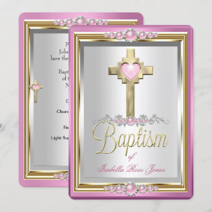 Invitación Bautizo Chicas Cruz Rosa Perla