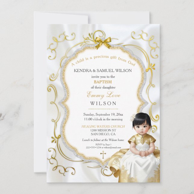 Invitación Bautizo Comunión Bautizo de niña asiática (Anverso)
