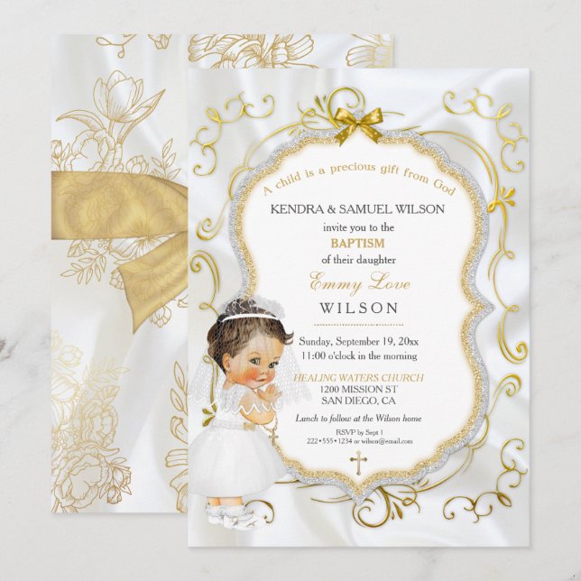 Invitación Bautizo Comunión Cruz de Oro Niña (Anverso / Reverso)