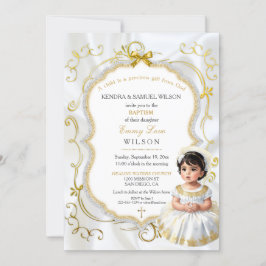 Invitación Bautizo Comunión de Niña Christening Oro Blanco