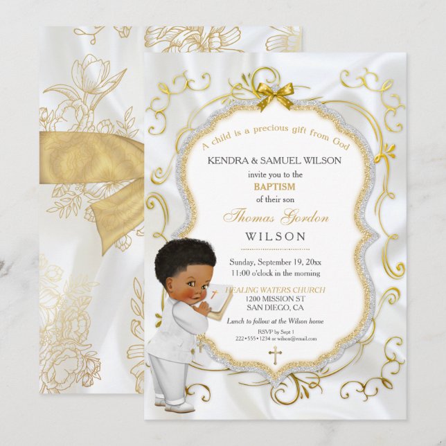 Invitación Bautizo Comunión de Niño Niño Jesús Biblia (Anverso / Reverso)