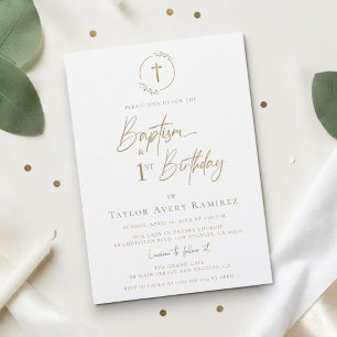 Invitación Bautizo con Escritura Moderna y 1er Cumpleaños Ver