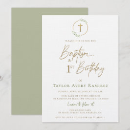 Invitación Bautizo con Escritura Moderna y 1er Cumpleaños Ver