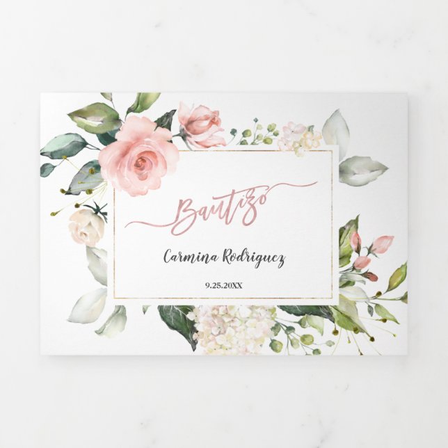 Invitación Bautizo Con Flores Foto Bautismo (Foto de portada)