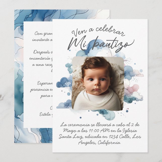 Invitación Bautizo con foto Castellano (Anverso / Reverso)