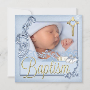 Invitación Bautizo Cruz Azul Niño Foto de Cristiana