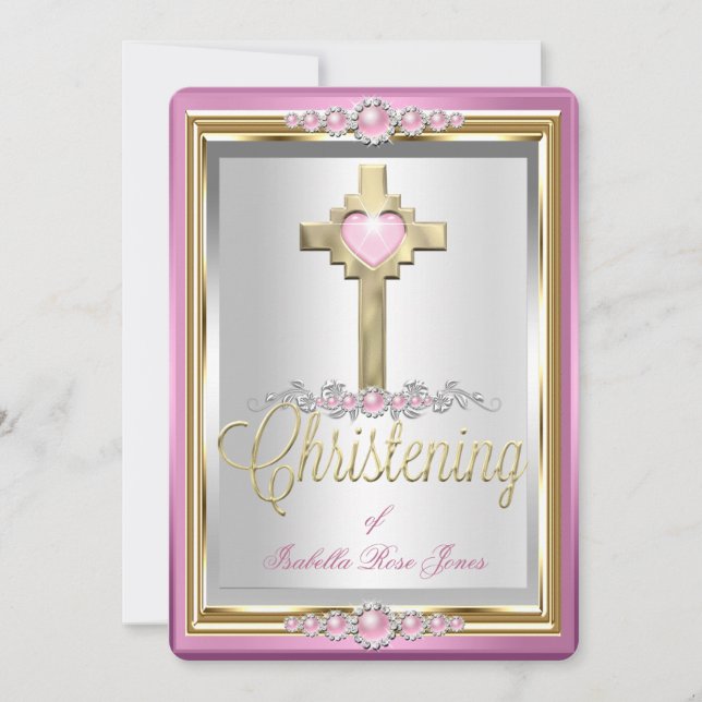 Invitación Bautizo Cruz de Niñas Rosa Perla 2 (Anverso)