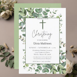 Invitación Bautizo Cruz Verde Vegetación Neutralidad de Géner