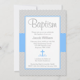 Invitación Bautizo cruzado azul gris del bautismo del