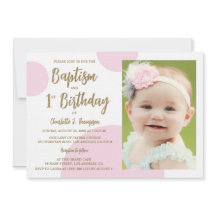 Bautizo Cumpleaños 1 Foto Personalizado Rosa Dorad