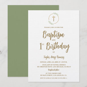 Invitación Bautizo Cumpleaños Primero Corona de follaje Cruz 
