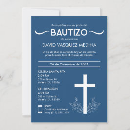 Invitación Bautizo cute bautismo cruz y hojas españolas
