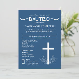 Invitación Bautizo cute bautismo cruz y hojas españolas