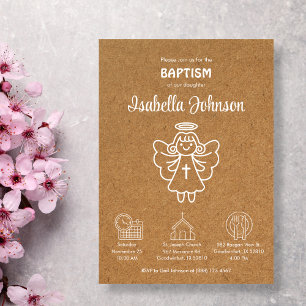 Invitación Bautizo Cute Chica Angel Baptismo