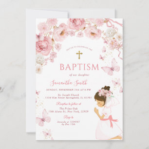 Invitación Bautizo de acuarela rosa polvoriento para hija