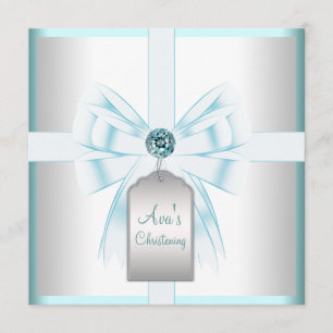 Invitación Bautizo de bebé azul teal blanco