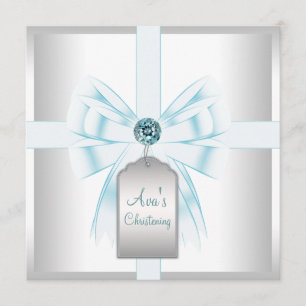 Invitación Bautizo de bebé azul teal blanco