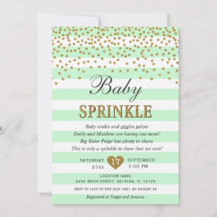 Invitación Bautizo de bebé neutro en verde menta y dorado