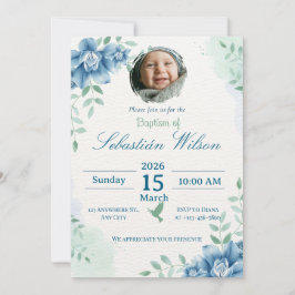 Invitación Bautizo de bebé varón lindo editable