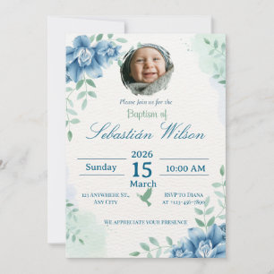 Invitación Bautizo de bebé varón lindo editable