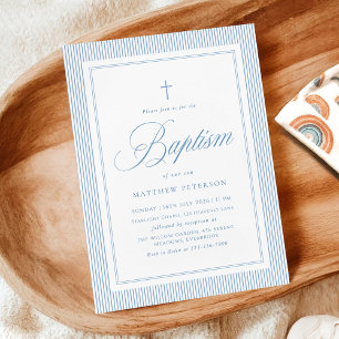 Invitación Bautizo de Caligrafía Azul Elegante