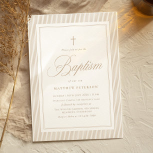 Invitación Bautizo de Caligrafía Beige Elegante