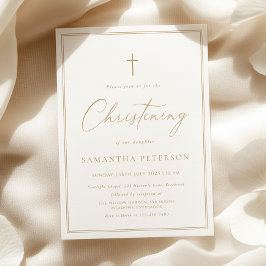 Invitación Bautizo de Caligrafía Dorada Elegante