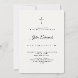 Invitación Bautizo de Caligrafía Moderna Elegante Dorado y Ne