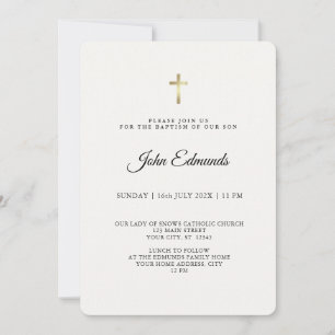 Invitación Bautizo de Caligrafía Moderna Elegante Dorado y Ne
