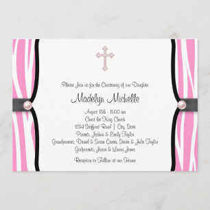 Invitación Bautizo de cebra rosa