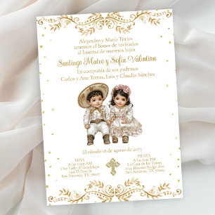 Invitación Bautizo de Charro y Charra Españoles Gemelos