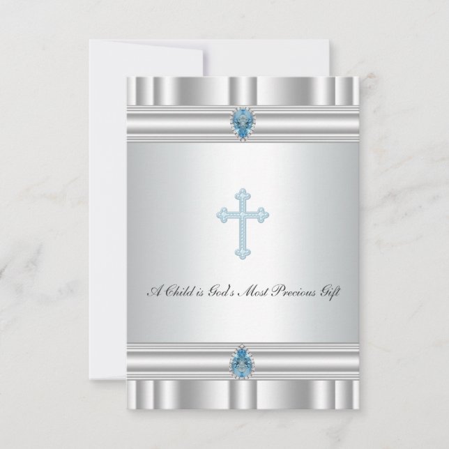 Invitación Bautizo de Cruz Gris y Azul (Anverso)