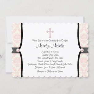 Invitación Bautizo de Damasco Rosa Negro