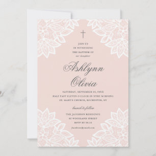Invitación Bautizo de encaje rosa y confirmación