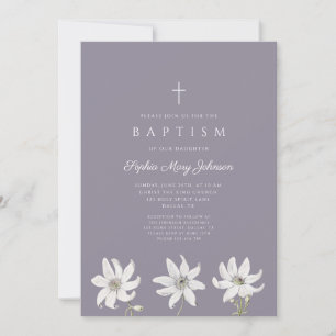 Invitación Bautizo de Flor Silvestre Floral Morado Elegante