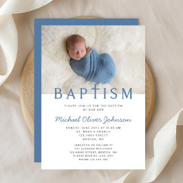 Invitación Bautizo de Foto de Niño Moderno Elegante