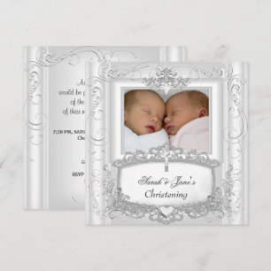 Invitación Bautizo de gemelas o niño blanco