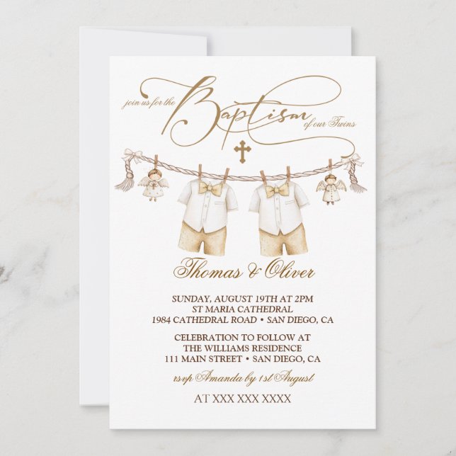 Invitación Bautizo de gemelos (Anverso)