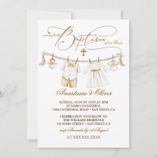 Invitación Bautizo de gemelos niño y niña boho