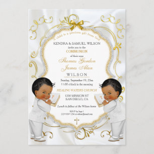 Invitación Bautizo de gemelos varones, comunión, étnico
