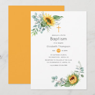 Invitación Bautizo de girasol boho eucalipto