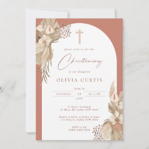 Invitación Bautizo de hierba de Pampas Arco de Terracota Boho