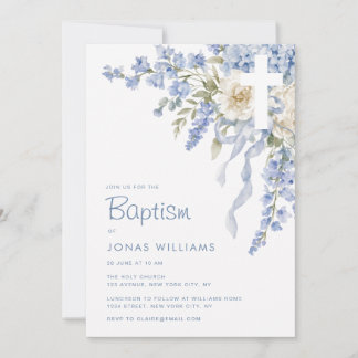 Invitación Bautizo de hortensia azul moderna