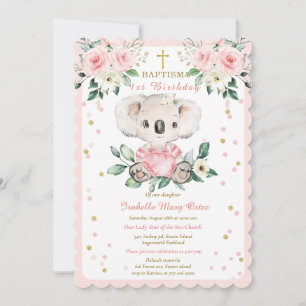 Invitación Bautizo de koala personalizado y primer cumpleaños