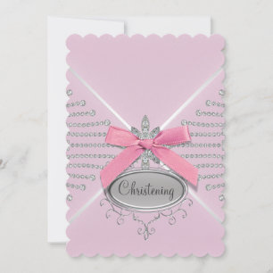 Invitación Bautizo de lazo de diamante rosa