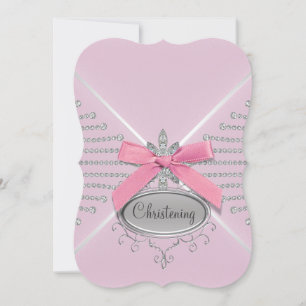 Invitación Bautizo de lazo de diamante rosa