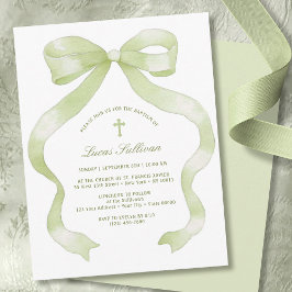 Invitación Bautizo de lazo verde elegante